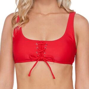 Raisins Lace up Bra Bikini Top  Bermuda Solids Poppy Red